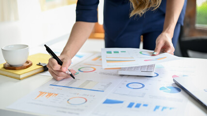 cropped, A businesswoman or financial analysts working on her financial data report