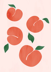 Peaches on a beige background. Abstract boho poster with peach fruit. Botanical wall art print.Mid Century Modern design.
Stock vector illustration, eps 10