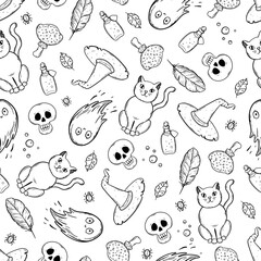 Halloween seamless pattern. Hand drawn vector illustration.