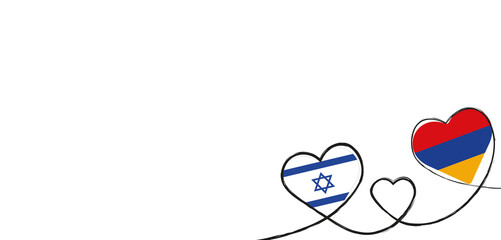 Drei Herzen mit der Fahne von Israel und Armenien