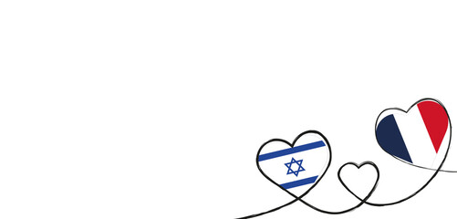 Drei Herzen mit der Fahne von Israel und Frankreich
