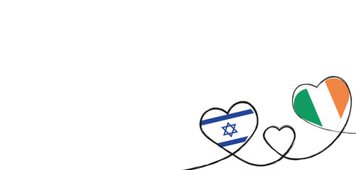 Drei Herzen mit der Fahne von Israel und Irland