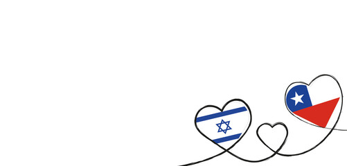 Drei Herzen mit der Fahne von Israel und Peru