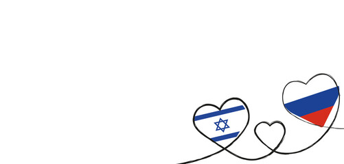 Drei Herzen mit der Fahne von Israel und Russland