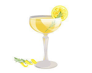 Limoncello cocktail.Traditional Italian cocktail with lemon .Vector illustration.