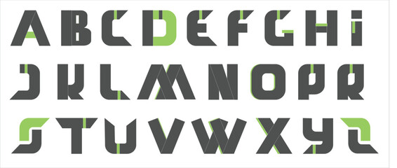 Alphabet in grey and green colors. Typographic illustration.