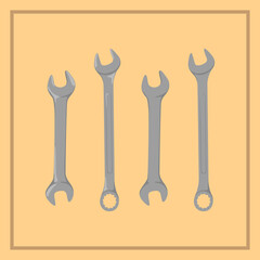 many size wrench or spanner silver metal vector illustration