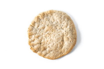 Italian focaccia with rosemary isolated on white background. Top view
