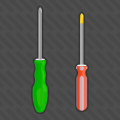 Green and Red screwdriver ingot golden head vector illustration