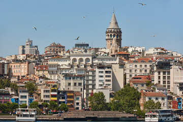Fototapeta premium Galata tower landmark. Historical site in Istambul silhoute. Turkey