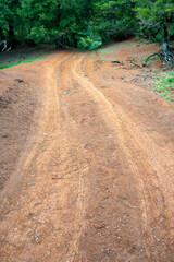 Dirt road in Kokkinopilos (red clay), Preveza Greece, a unique geological phenomenon.
