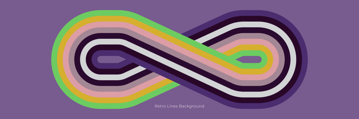 Futuristic 1970's background design in abstract retro style with colorful lines. Vector illustration.