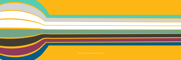 Futuristic 1970's background design in abstract retro style with colorful lines. Vector illustration.