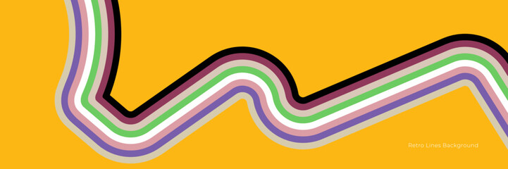 Futuristic 1970's background design in abstract retro style with colorful lines. Vector illustration.