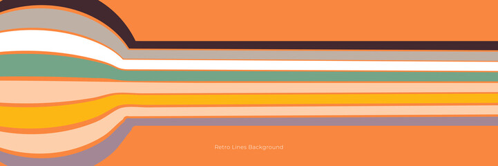 Futuristic 1970's background design in abstract retro style with colorful lines. Vector illustration.