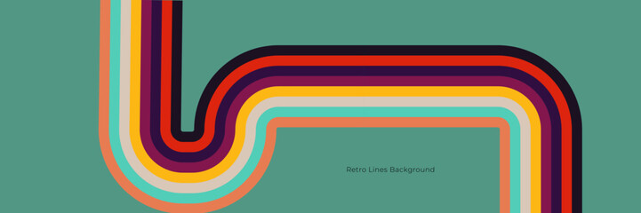 Futuristic 1970's background design in abstract retro style with colorful lines. Vector illustration.