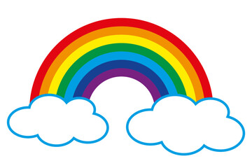Vector colorful rainbow symbol with white clouds
