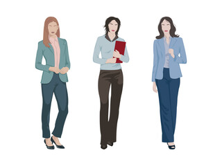 Chatting business women set. Modern yong women communicate with their colleagues. Beautiful female characters with. Vector set