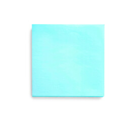 Blank light blue sticky note on white background, top view