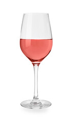 Glass of delicious rose wine isolated on white