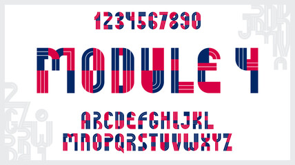 Geometric original font vector design, geometrical typography alphabet letters set including numbers, abstract unique letters type.