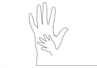 Continuous one line drawing of volunteering hands. Illustration with quote template. Can used for logo, emblem, slide show and banner.
