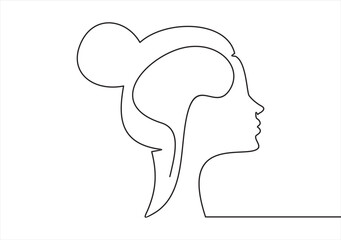 Mental health - thoughts concept, one line abstract drawing of a female head silhouette vector illustration