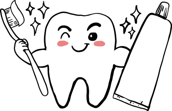  cartoon healthy teeth because of good care and use of toothpaste