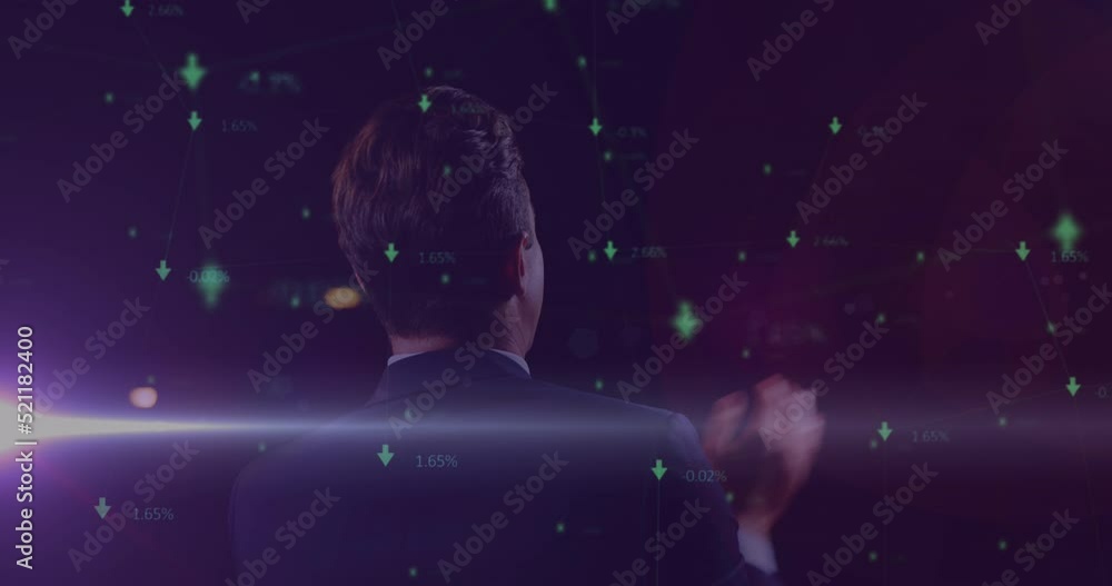 Poster animation of data processing and globe on black background