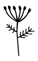 Vector doodle grass branch, berry, inflorescence, black and white drawing, sketch.