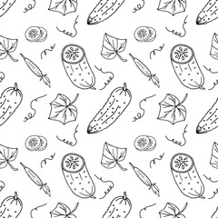 seamless pattern cucumber in doodle style