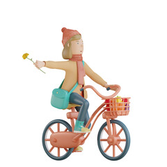 3d autumn character riding bicycle 3d render