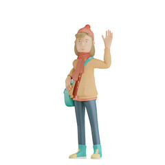 3d autumn character welcome gesture 3d render