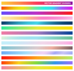 Gradient dividers set. Abstract vector background. Colored horizontal stripes with a smooth color transition. Divider background templates to complete the article.