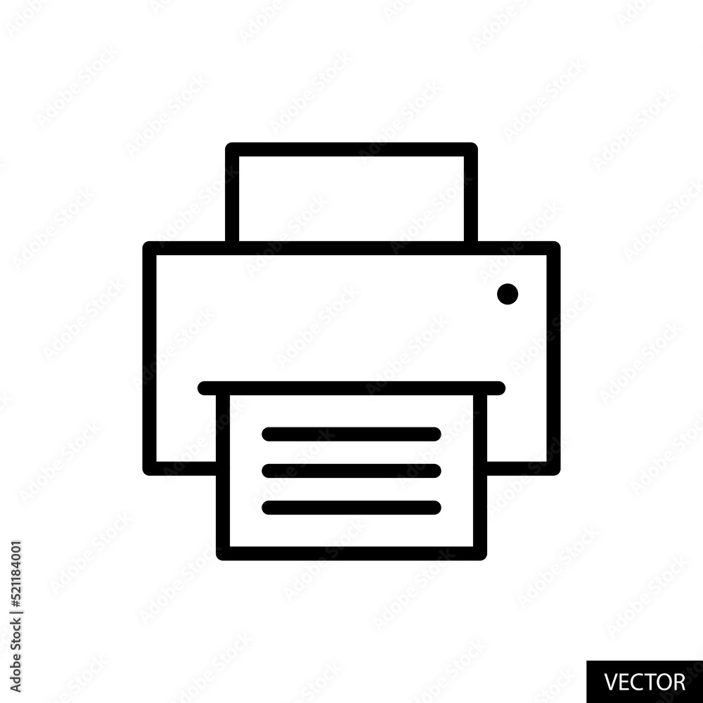 Poster printer, print button vector icon in line style design for website design, app, ui, isolated on whit