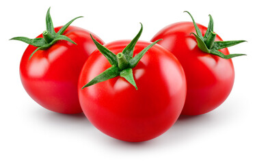 Tomato isolated. Tomatoes on white background. Three tomatoes side view. With clipping path. Full...