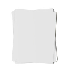 Mockup of disorderly stack of paper sheets isolated on a white background. 3d illustration