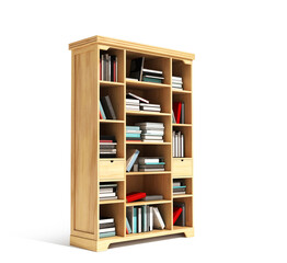 Bookshelf with a book isolated on white background. 3d illustration
