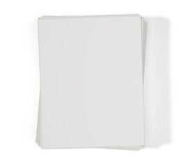 Mockup of disorderly stack of paper sheets isolated on a white background. 3d illustration