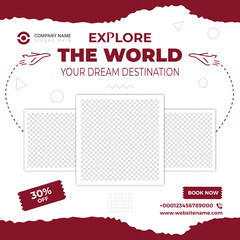 Horizontal Explore the world travel vacation business flat social media Instagram post 13