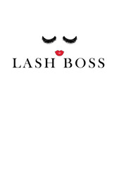Lash Boss logo or artwork for beauty salon. Beauty salon concept illustration with lashes and red lips and bold text Lash Boss