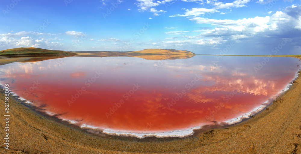 Poster Red salt lake with a blue sky in the Crimea