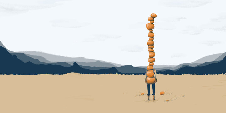 Person holding pile of pumpkins standing in the field with mountain landscape - Powered by Adobe