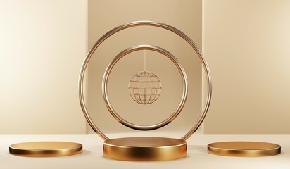3D rendering of blank product background for cream cosmetics Modern gold podium background