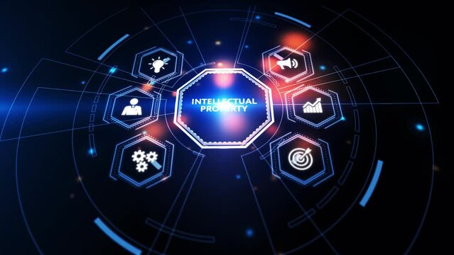 Business, technology, internet and network concept. Virtual screen of the future and sees the inscription: Intellectual property