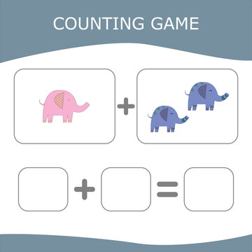 How many counting game with elephants. Worksheet for preschool kids, kids activity sheet, printable worksheet