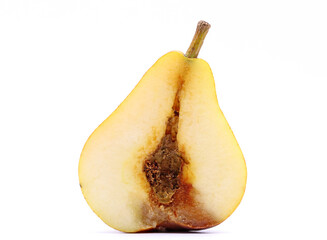 Pear spoiled inside by worms