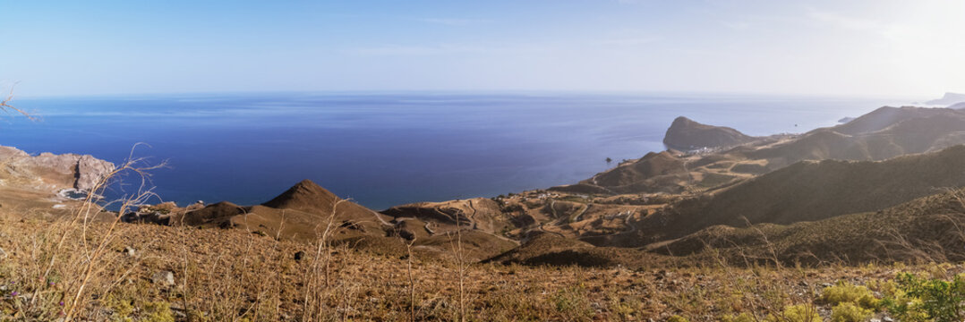 Lentas, south coast of Crete, Greece. Hypnotic landscape &ndash; small seaside village in evening dusk among Asterousia mountains and Libyan sea.