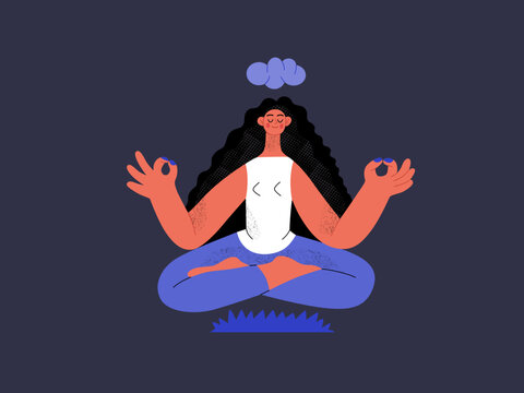 Relaxing shopping - Online shopping and electronic commerce series - modern flat vector concept illustration of a meditating woman in lotus pose. Promotion, discounts, sale and online orders concept