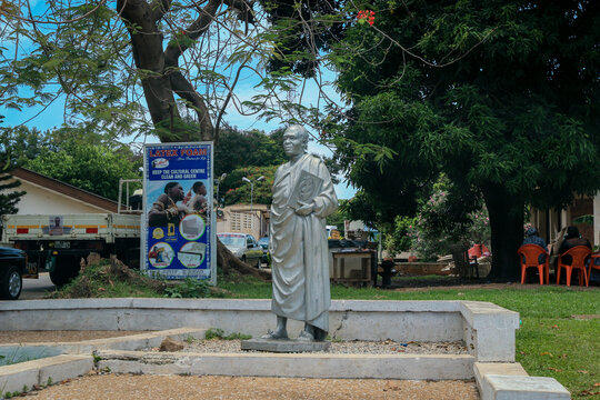 Kumasi, Ghana - April 06, 2022: Traditional African Monument in the city center of Kumasi